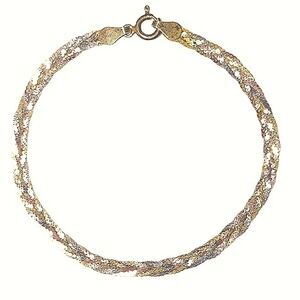 Sterling Silver Tri-Color Braided Bracelet 925‎ Italy Womens Jewelry 7 1/4"